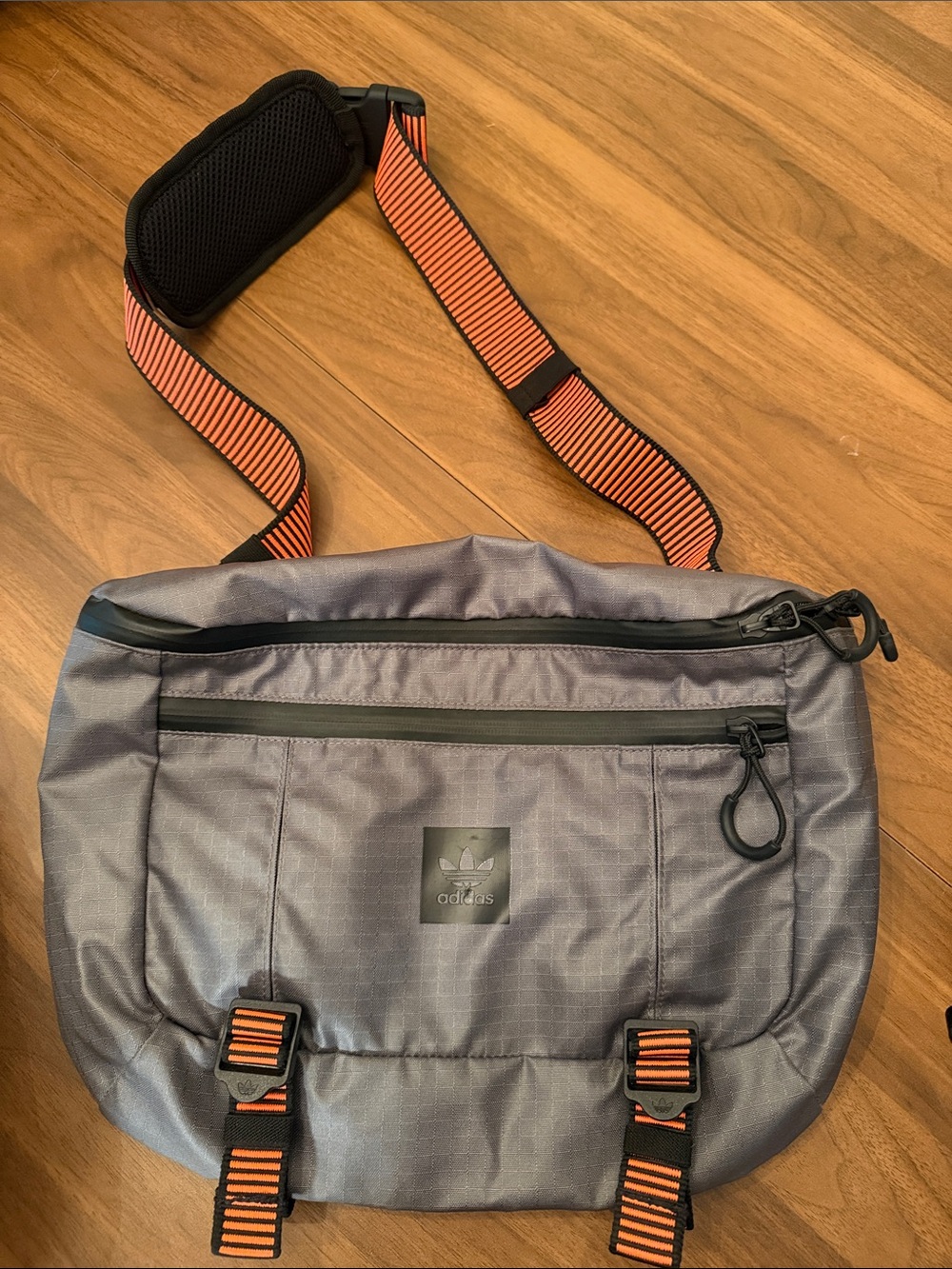 adidas Gray Messenger Bag with Orange-Striped Strap